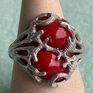 Sterling Silver Red Bamboo Ring